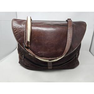 VITTORIO RICCI HAND MADE ITALY BROWN LEATHER COW HIDE PURSE TOTE LARGE 18" X 9"